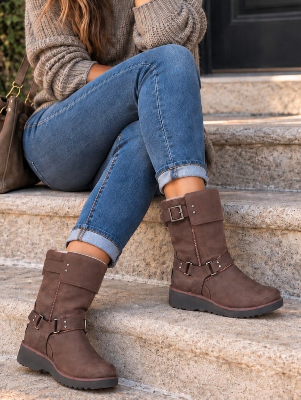 NWOT UGG Maddox Distressed Moto Boots Brown 7 NEW!